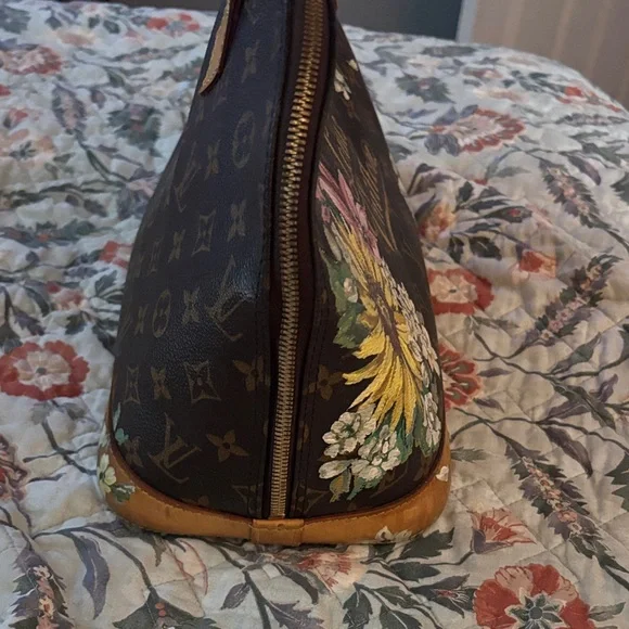 Louis Vuitton Brown hand painted Alma pm Floral Satchel - Picture 6 of 13